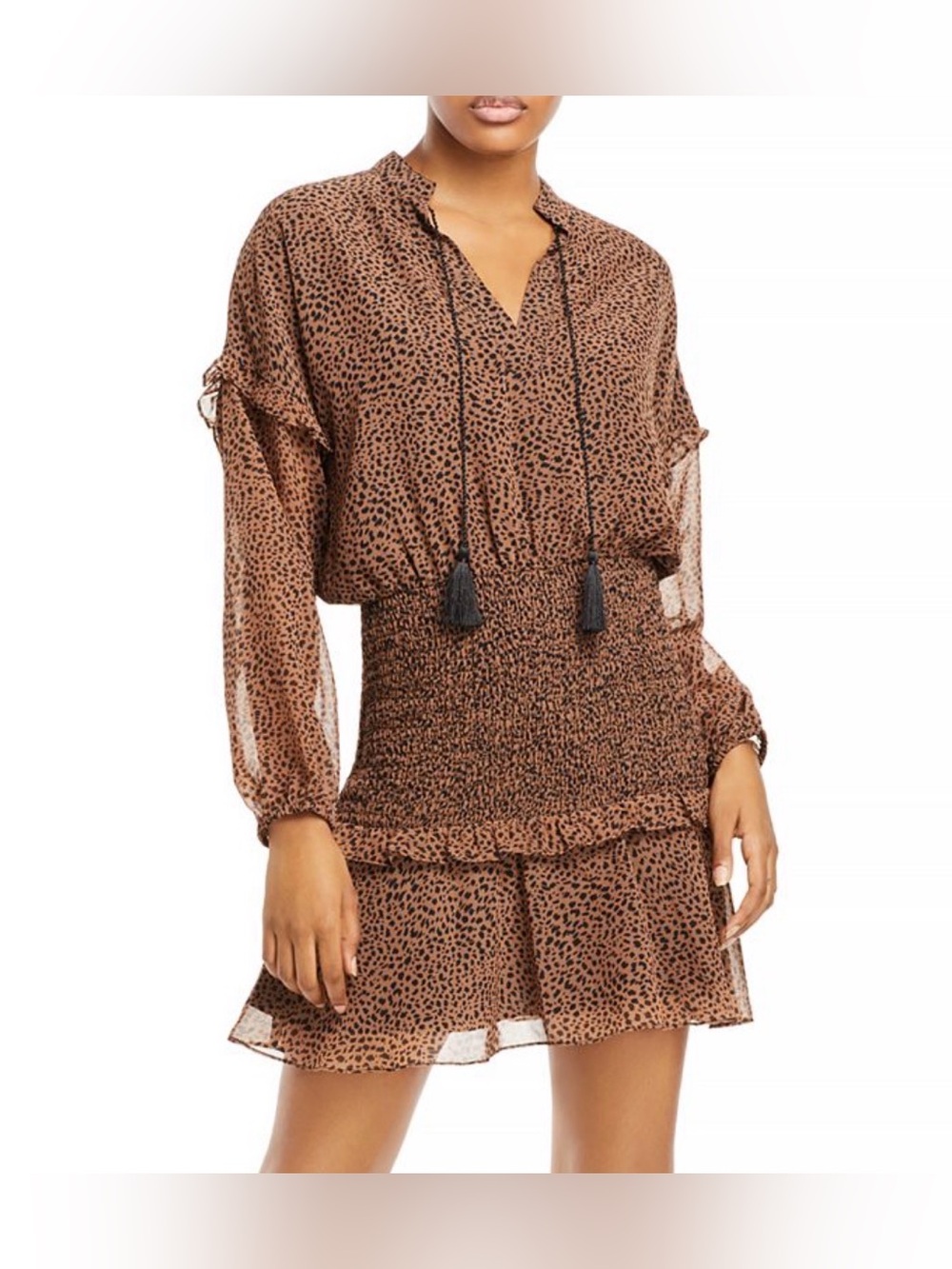 AQUA Leopard Print Ruffled Mini Dress